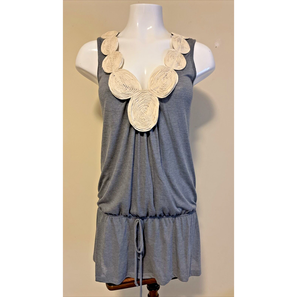 Love Scene Womens Gray Floral Polyester V-Neck Sleeveless Top Blouse Size Medium